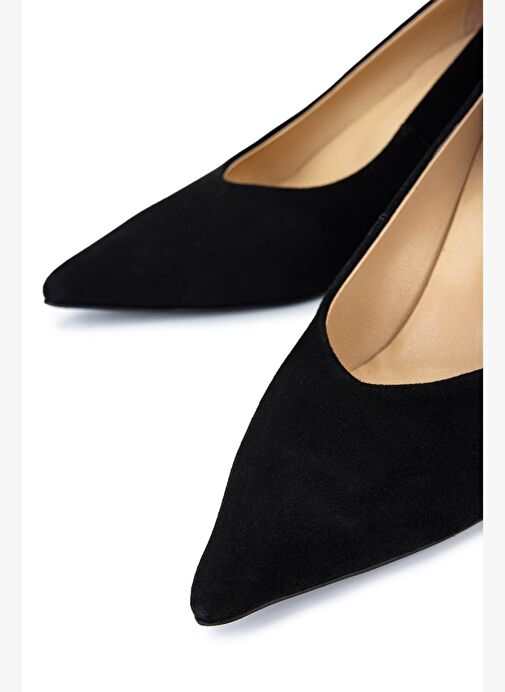 Tamer Tanca Kadın Hakiki Deri Siyah Süet Topuklu Ayakkabı - Görsel 5