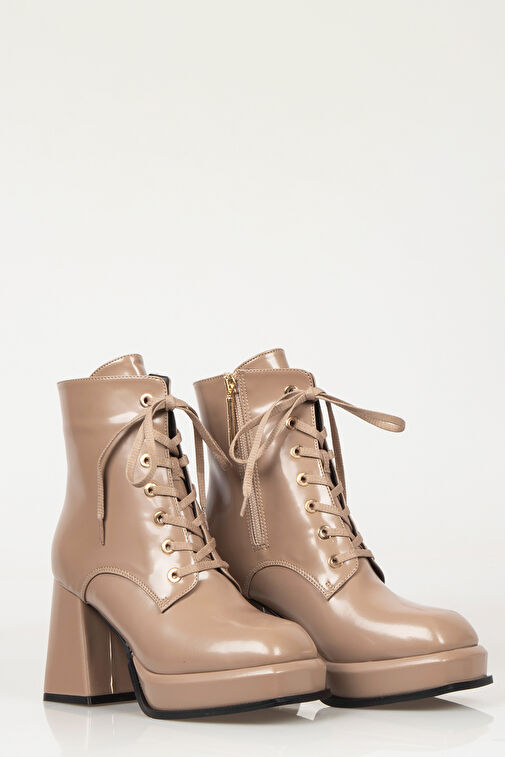 Nemesis Bağcıklı Fermuarlı Platform Topuklu Kadın Bot Vizon - Görsel 6