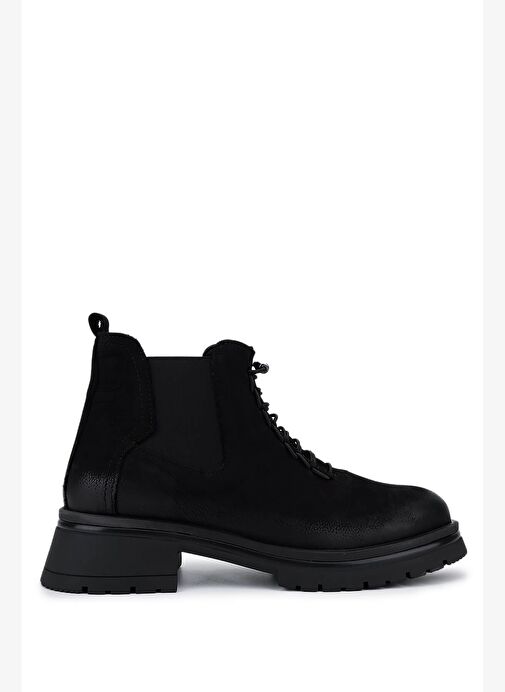 Tamer Tanca Kadın Hakiki Deri Siyah Nubuk Casual Bot - Görsel 2