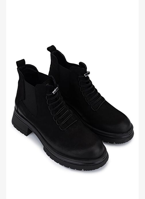 Tamer Tanca Kadın Hakiki Deri Siyah Nubuk Casual Bot - Görsel 3