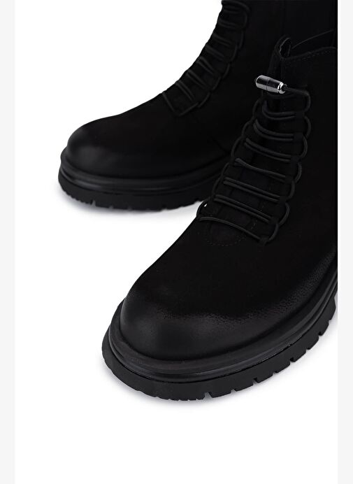 Tamer Tanca Kadın Hakiki Deri Siyah Nubuk Casual Bot - Görsel 4