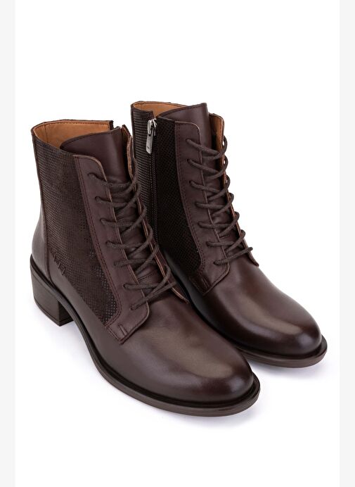 Tamer Tanca Kadın Hakiki Deri Kahverengi Topuklu Bot - Görsel 3