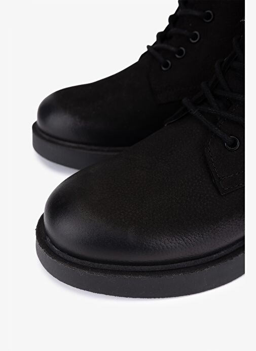 Valmenti Kadın Hakiki Deri Siyah Nubuk Düz Bot - Görsel 4