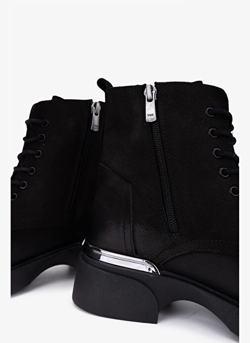 Valmenti Kadın Hakiki Deri Siyah Nubuk Düz Bot - Görsel 5