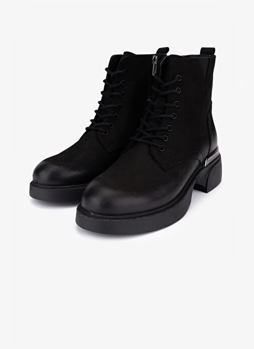 Valmenti Kadın Hakiki Deri Siyah Nubuk Düz Bot - Görsel 7