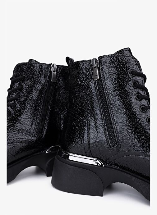 Valmenti Kadın Hakiki Deri Siyah Düz Bot - Görsel 5