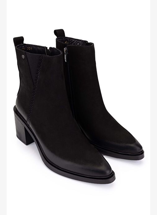 Tamer Tanca Kadın Hakiki Deri Siyah Nubuk Topuklu Bot - Görsel 3