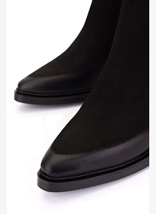 Tamer Tanca Kadın Hakiki Deri Siyah Nubuk Topuklu Bot - Görsel 5