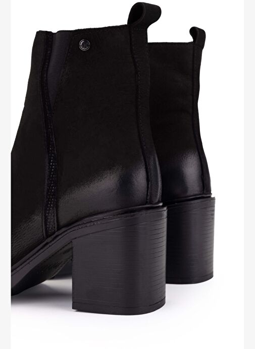 Tamer Tanca Kadın Hakiki Deri Siyah Nubuk Topuklu Bot - Görsel 6