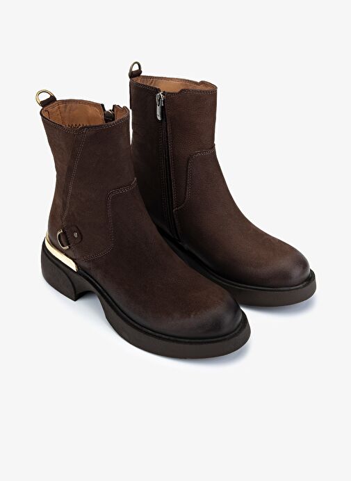 Valmenti Kadın Hakiki Deri Kahverengi Düz Bot - Görsel 3