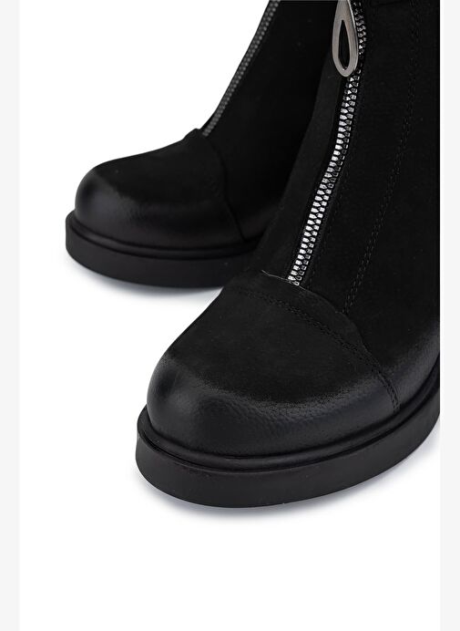 Tamer Tanca Kadın Hakiki Deri Siyah Nubuk Casual Bot - Görsel 4