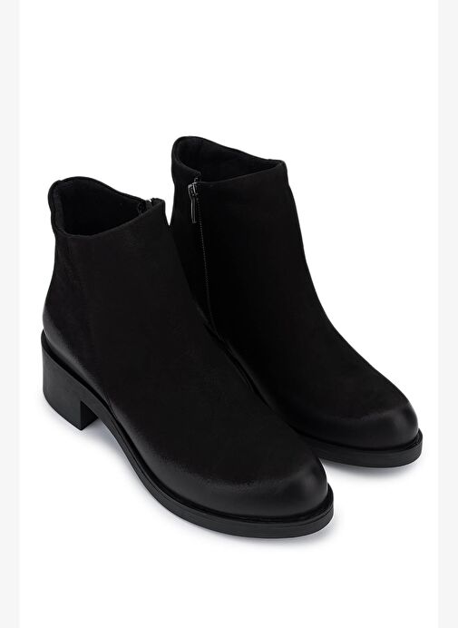 Tamer Tanca Kadın Hakiki Deri Siyah Nubuk Topuklu Bot - Görsel 3
