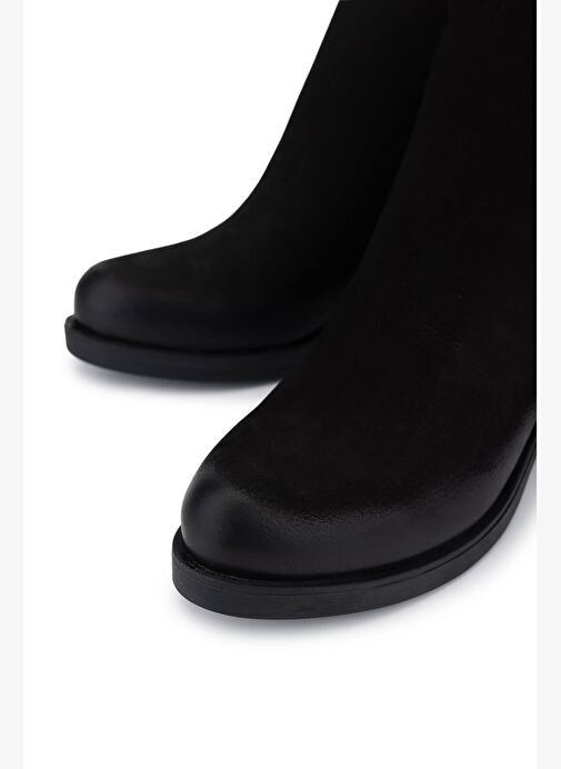 Tamer Tanca Kadın Hakiki Deri Siyah Nubuk Topuklu Bot - Görsel 4