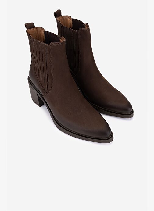 Valmenti Kadın Hakiki Deri Kahverengi Nubuk Topuklu Bot - Görsel 3