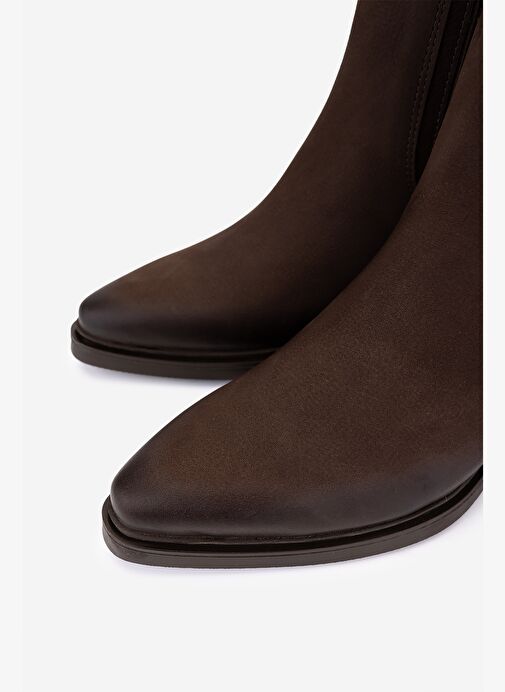 Valmenti Kadın Hakiki Deri Kahverengi Nubuk Topuklu Bot - Görsel 4