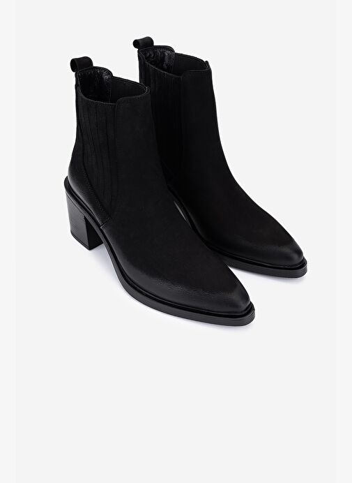 Valmenti Kadın Hakiki Deri Siyah Nubuk Topuklu Bot - Görsel 3