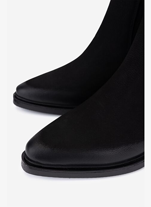 Valmenti Kadın Hakiki Deri Siyah Nubuk Topuklu Bot - Görsel 4