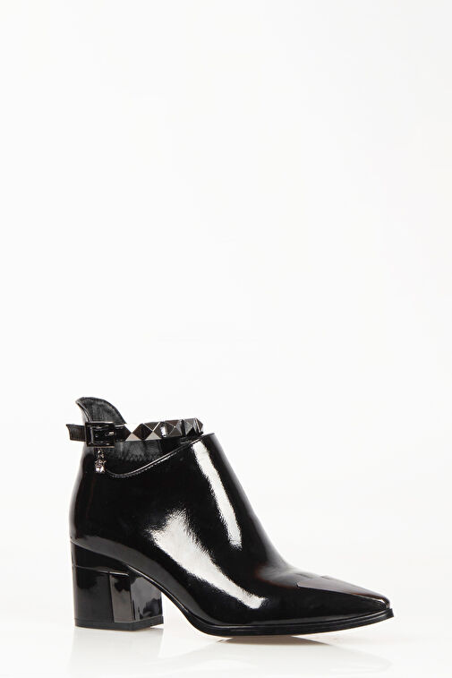 Marlo Fermuarlı Topuklu Kadın Bot Siyah Rugan - Görsel 4