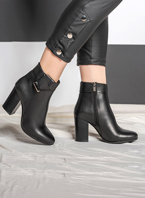 Nemesis Gerçek Deri Fermuarlı Kadın Bot Siyah - Görsel 2