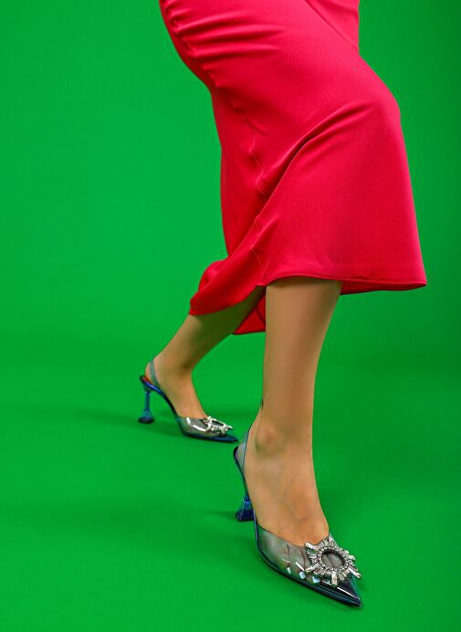 Madelina Kadın Topuklu Abiye Ayakkabı Şeffaf Mavi - Görsel 3