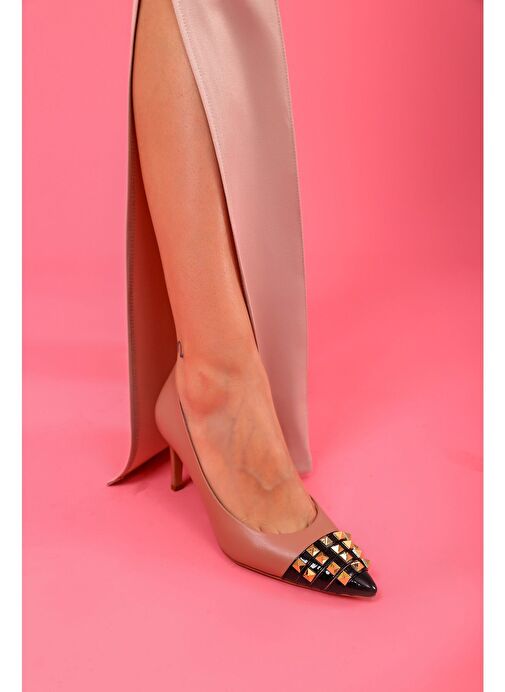 Vidya Gerçek Deri Kadın Topuklu Ayakkabı Pudra - Görsel 6