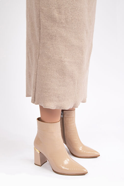 Nemesis Fermuarlı Topuklu Kadın Bot Bej - Görsel 2