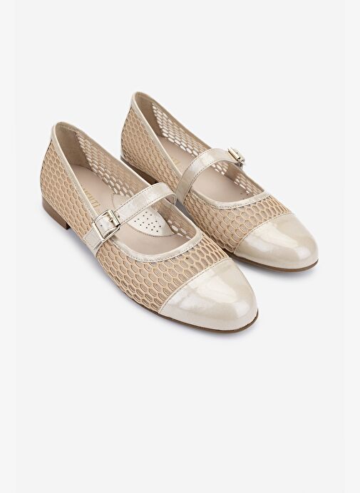 Valmenti Kadın Deri & Tekstil Bej Babet Ayakkabı - Görsel 3