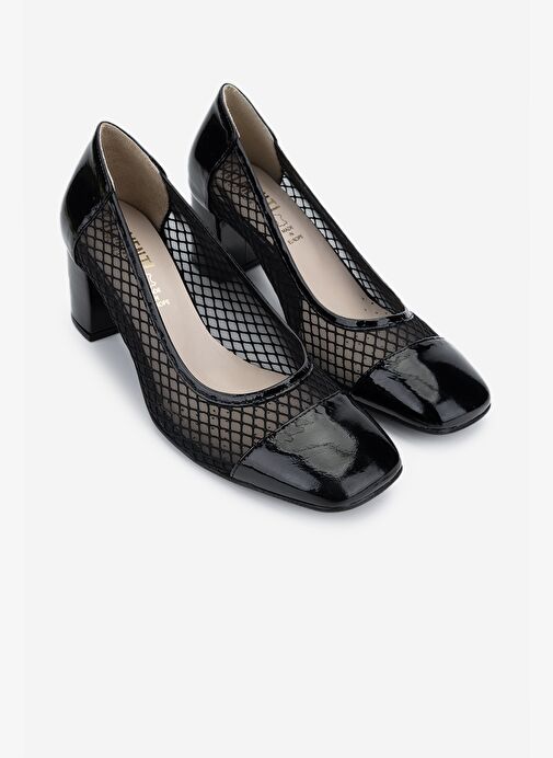 Valmenti Kadın Deri & Tekstil Siyah Topuklu Ayakkabı - Görsel 3