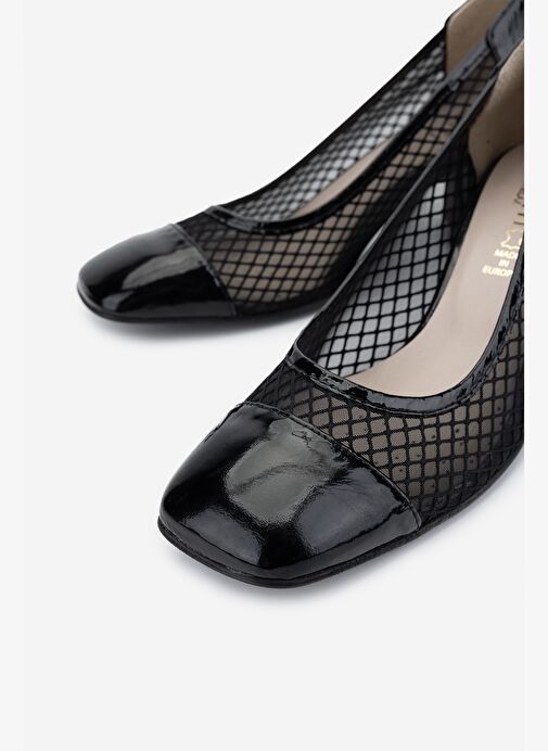 Valmenti Kadın Deri & Tekstil Siyah Topuklu Ayakkabı - Görsel 4