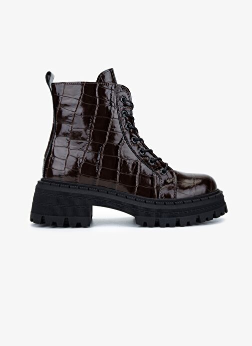 Valmenti Kadın Deri & Tekstil Kahverengi Kroko Düz Bot - Görsel 2