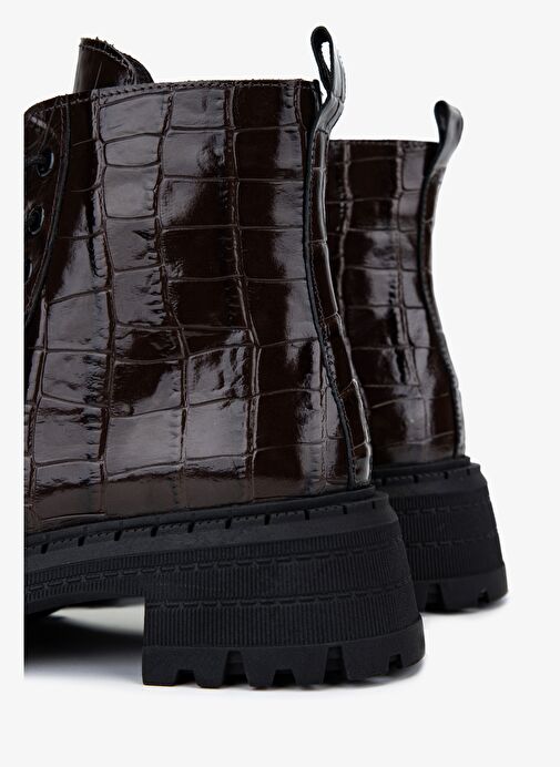 Valmenti Kadın Deri & Tekstil Kahverengi Kroko Düz Bot - Görsel 5