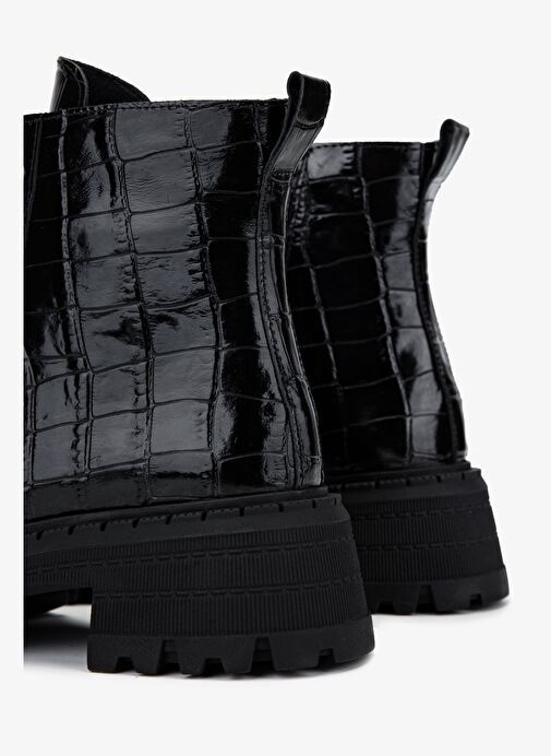 Valmenti Kadın Deri & Tekstil Siyah Kroko Düz Bot - Görsel 5