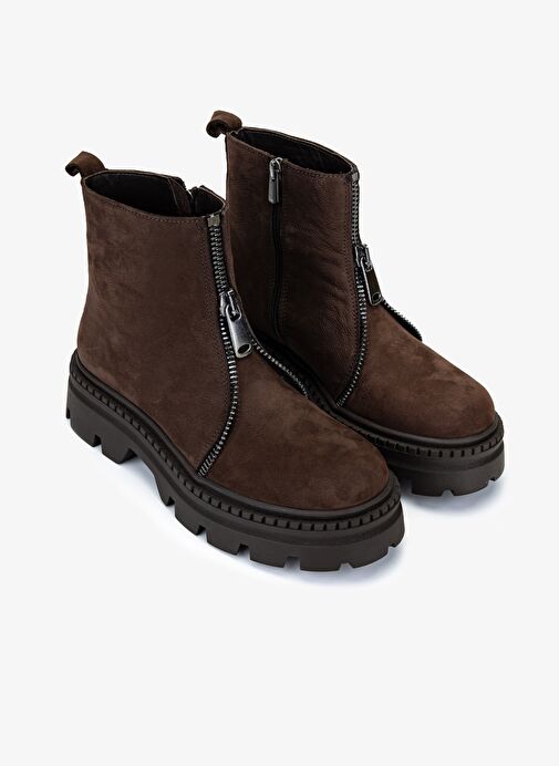 Valmenti Kadın Hakiki Deri Kahverengi Düz Bot - Görsel 3