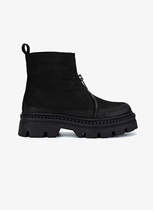 Valmenti Kadın Hakiki Deri Siyah Nubuk Düz Bot - Görsel 2