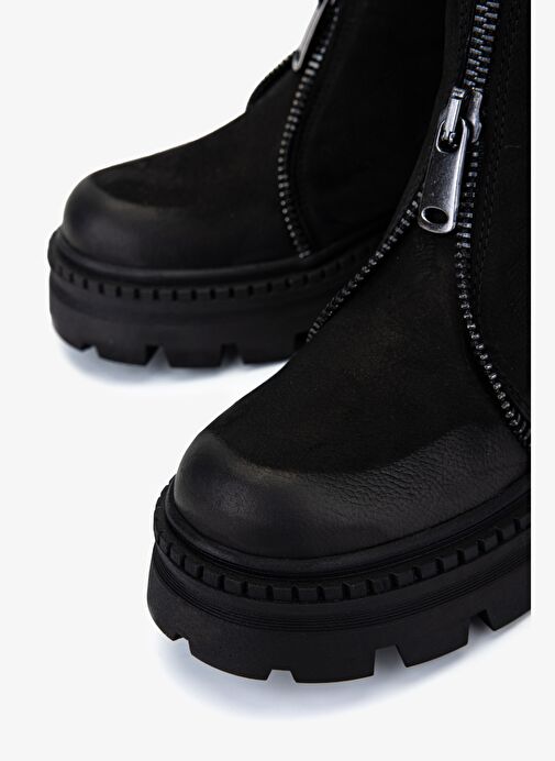 Valmenti Kadın Hakiki Deri Siyah Nubuk Düz Bot - Görsel 4