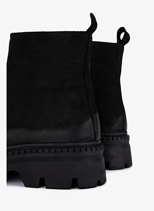 Valmenti Kadın Hakiki Deri Siyah Nubuk Düz Bot - Görsel 5