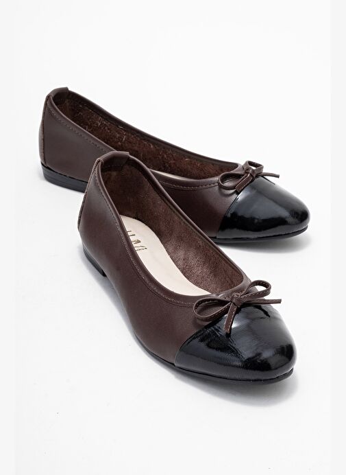 JENS Kahverengi-Siyah Rugan Hakiki Deri Fiyonklu Kadın Babet Ayakkabı - Görsel 2