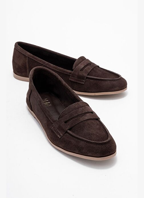 F02 Koyu Kahverengi Süet Hakiki Deri Kadın Loafer Ayakkabı - Görsel 2