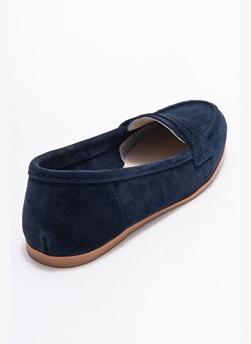 F02 Lacivert Süet Hakiki Deri Kadın Loafer Ayakkabı - Görsel 6