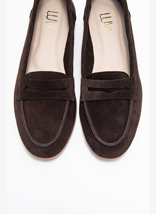 F02 Kahve Süet Hakiki Deri Kadın Loafer Ayakkabı - Görsel 3