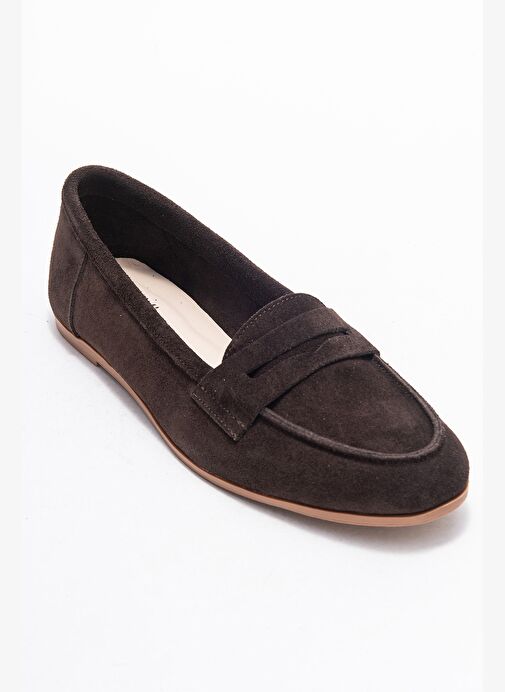 F02 Kahve Süet Hakiki Deri Kadın Loafer Ayakkabı - Görsel 4