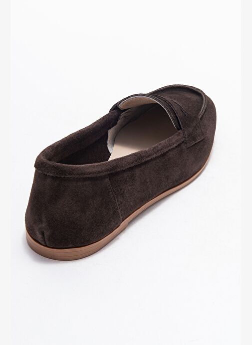 F02 Kahve Süet Hakiki Deri Kadın Loafer Ayakkabı - Görsel 6