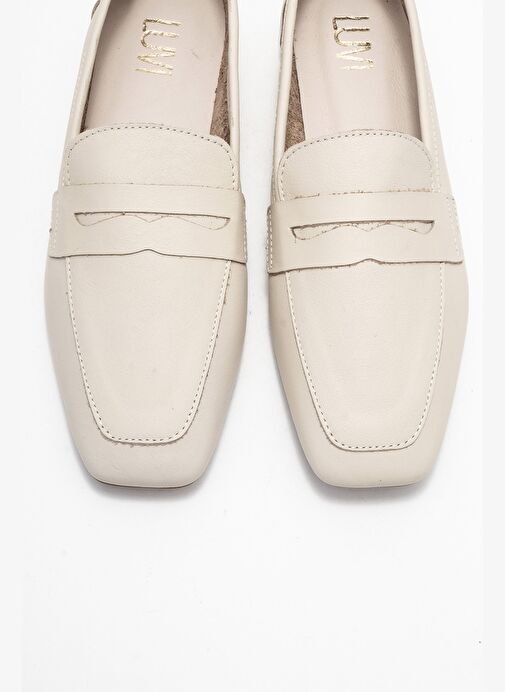 MORNE Ekru Bej Cilt Hakiki Deri Kadın Loafer Ayakkabı - Görsel 3