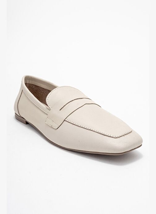 MORNE Ekru Bej Cilt Hakiki Deri Kadın Loafer Ayakkabı - Görsel 4