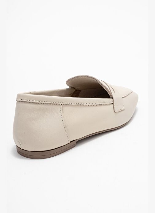 MORNE Ekru Bej Cilt Hakiki Deri Kadın Loafer Ayakkabı - Görsel 6