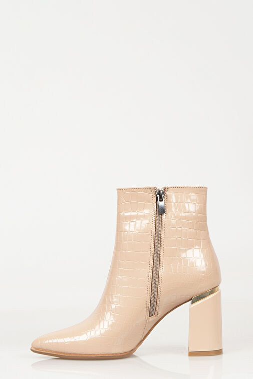 Nemesis Fermuarlı Topuklu Kadın Bot Bej - Görsel 7