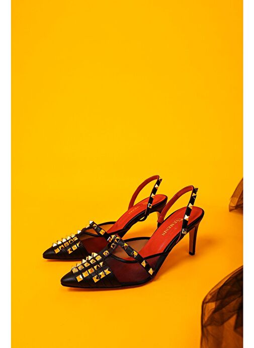 Vonda Gerçek Deri Kadın Topuklu Sandalet Siyah - Görsel 3