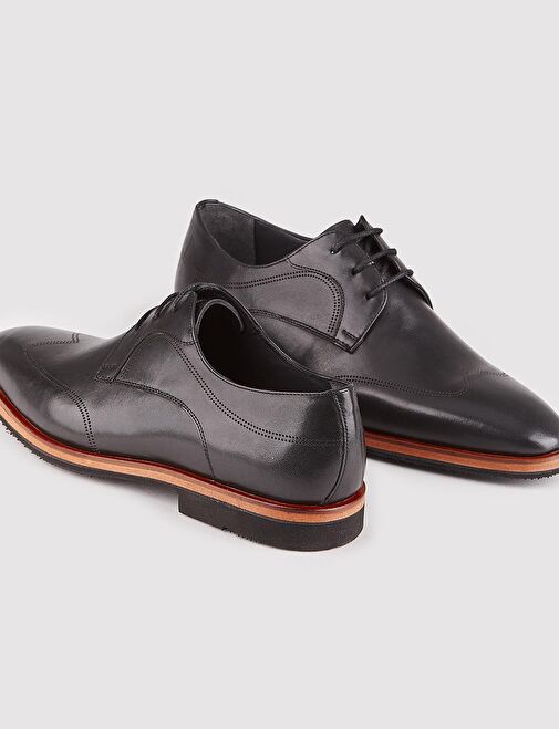 Hakiki Deri Eva Taban Siyah Bağcıklı Erkek Klasik Ayakkabı - Görsel 5