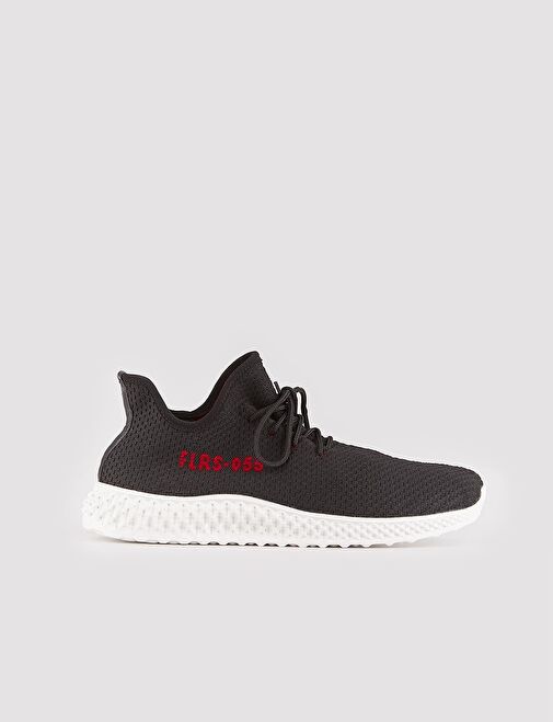 Yazı Motifli Beyaz Taban Triko Siyah Bağcıklı Erkek Spor Ayakkabı - Görsel 2