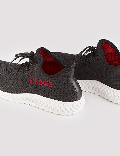 Yazı Motifli Beyaz Taban Triko Siyah Bağcıklı Erkek Spor Ayakkabı - Görsel 5